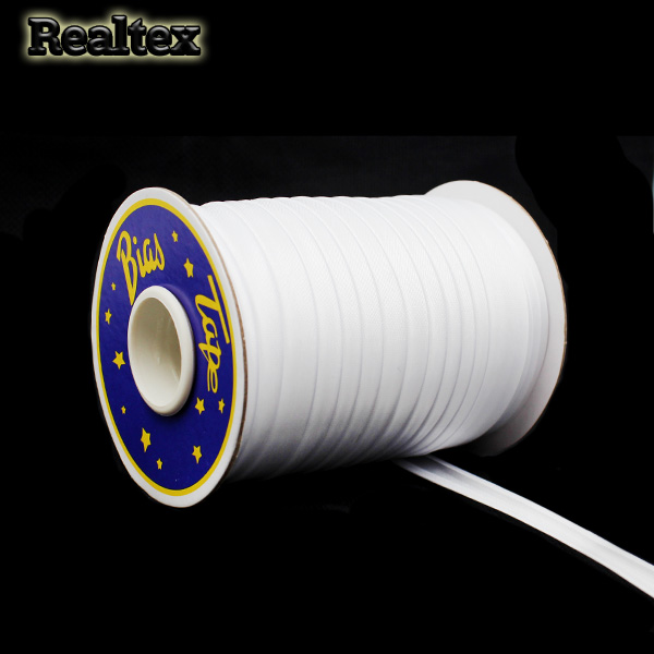 Косая бейка атласная Realtex 15мм (118,8м) цв.белый