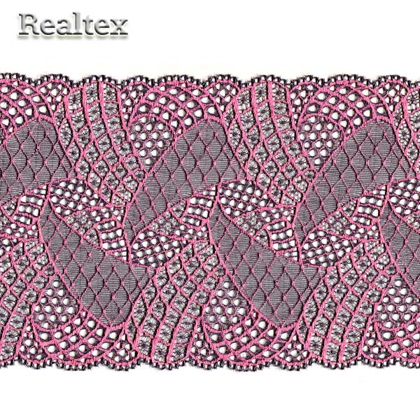 Кружево стрейч 180мм E305 0358100 цв.серый/коралл