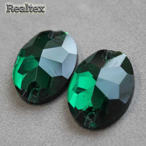 Стразы пришивные стекло овал 17*24мм Realtex цв.05 Dark Green