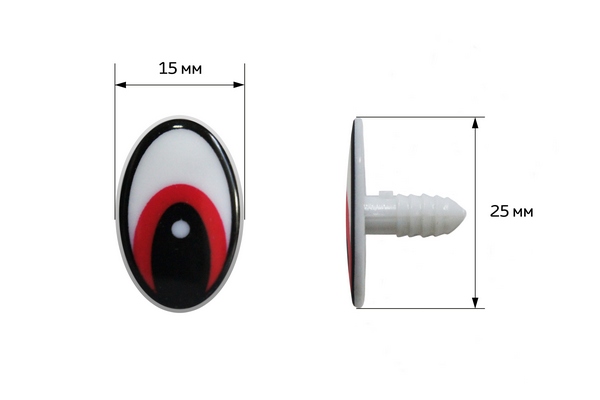 Глазки винтовые с заглушками для игрушек 15*25мм 26646 цв.красный