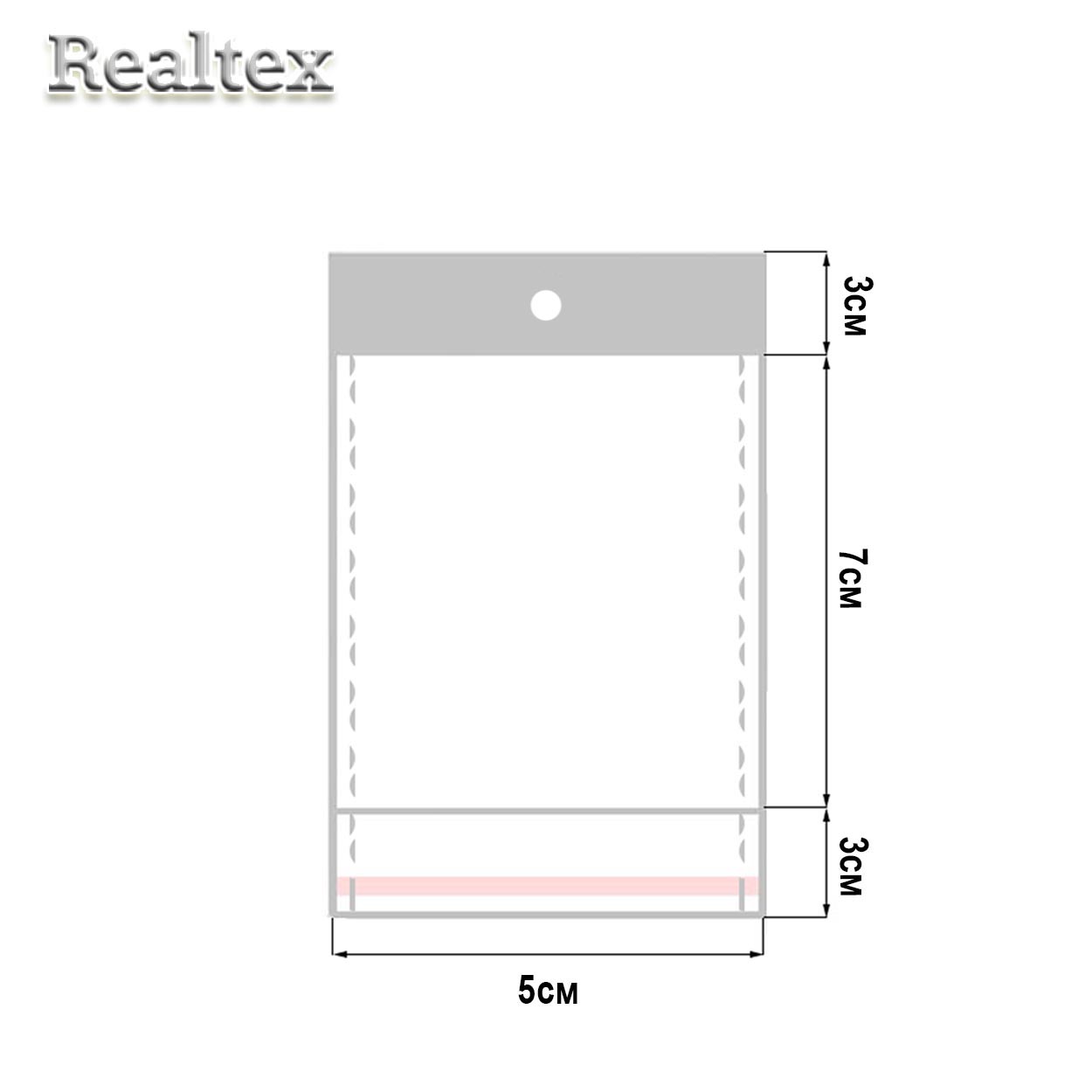 Пакеты упаковочные Realtex со скотч клапаном, подвесом и перфорацией 5*7см (200шт)