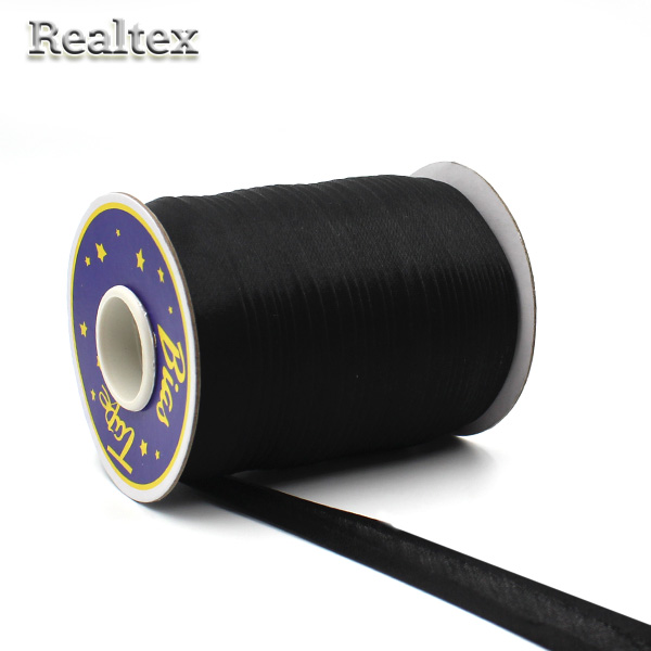 Косая бейка атласная Realtex 15мм (118,8м) цв.черный