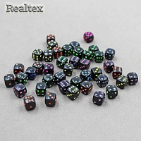 Бусины пластик Realtex Кубик Игральный (100гр) цв.черный/mix точки